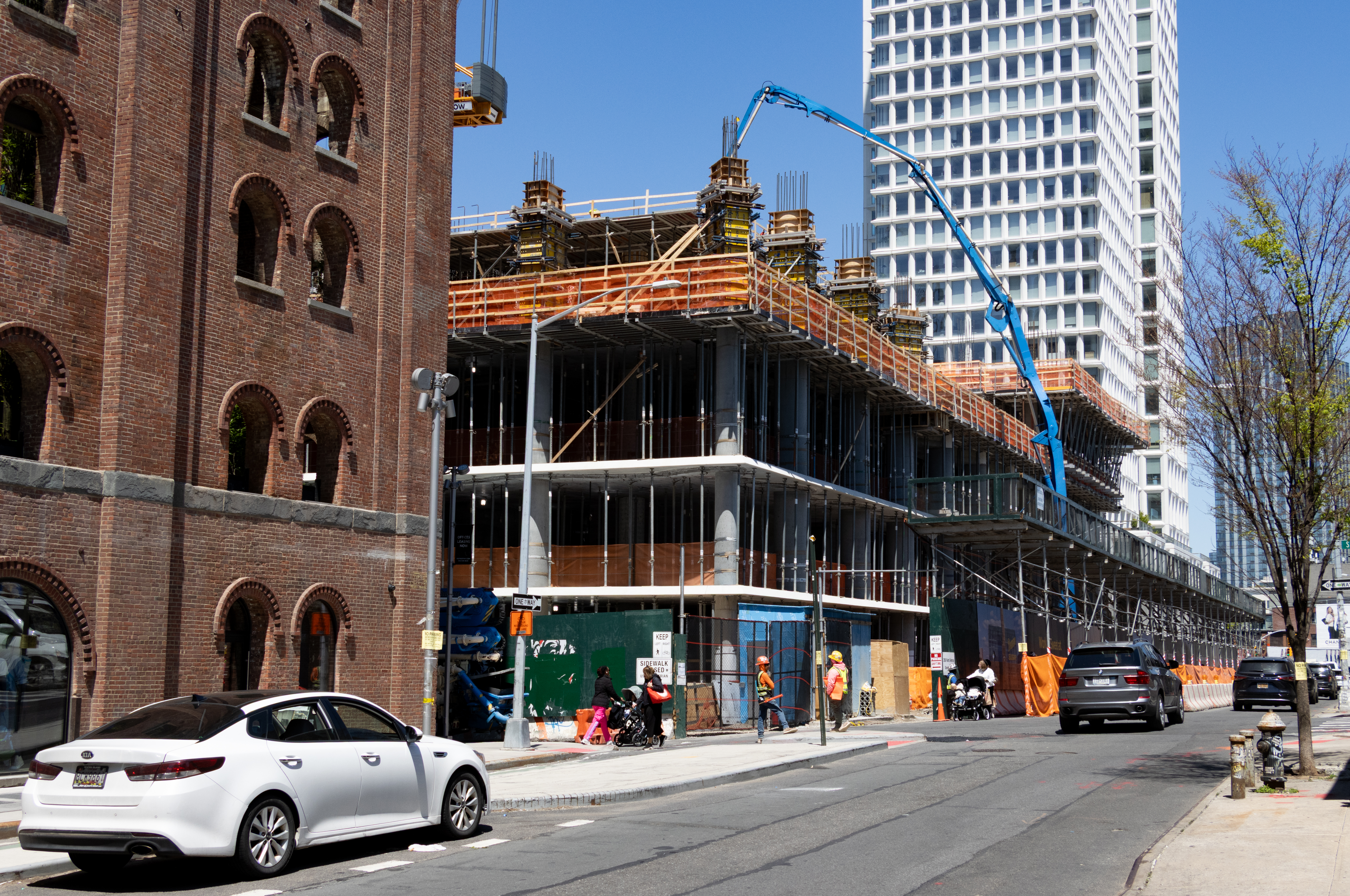 view along kent avenue of a building under construction